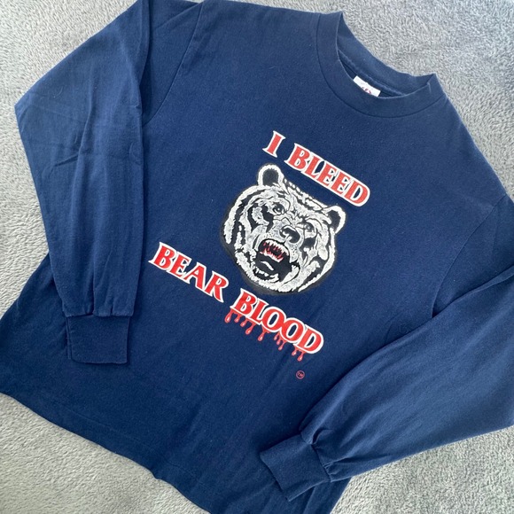 Tee Jays Other - Tee Jays Long Sleeve T-Shirt Mens L Navy Blue‎ Excellent I Bleed Bear Blood USA